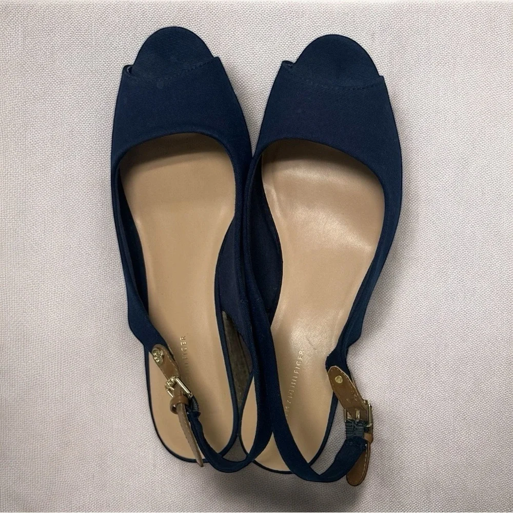 Tommy Hilfiger Canvas Slingback Espadrille Wedge Navy Blue Size 9